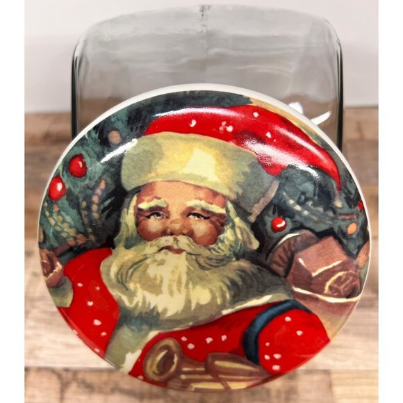 Vintage Glass Santa Claus Cookie Jar With Ceramic Lid - Picture 2 of 8